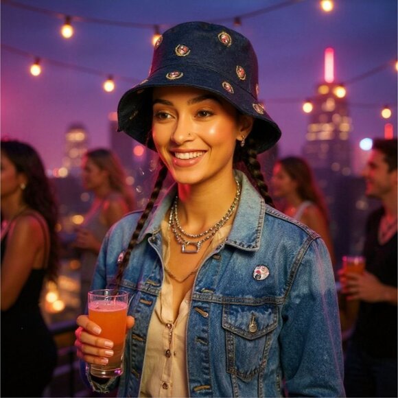 BDG Crest Bucket Hat Blue Denim Embroidered Festival Streetwear NWT Unisex - Picture 2 of 2